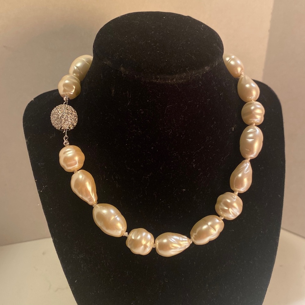 Source Unknown Champagne Baroque Pearl Necklace with Crystal Pavé Clasp